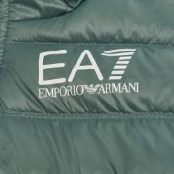 Pre Owned Emporio Armani Kids Sage Green Synthetic Printed Puffer Down Jacket 8 Yrs