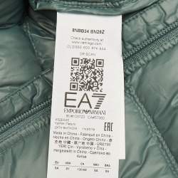 Pre Owned Emporio Armani Kids Sage Green Synthetic Printed Puffer Down Jacket 8 Yrs