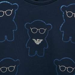 Pre Owned Emporio Armani Kids Blue Sequin Teddy Cotton Sweatshirt 8Yrs