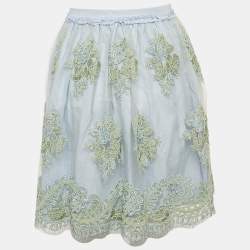 Ermanno Scervino Blue Embroidered Tulle Ruffled Skirt 10 Yrs