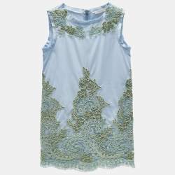 Ermanno Scervino Junior Blue Cotton Lace Patch Detail Sleeveless Dress 6 Yrs