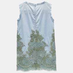 Ermanno Scervino Junior Blue Cotton Lace Patch Detail Sleeveless Dress 6 Yrs
