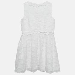 Ermanno Scervino Kids White Floral Embroidery and Applique Organza Dress 6 Yrs