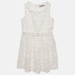 Ermanno Scervino Kids White Floral Embroidery and Applique Organza Dress 6 Yrs