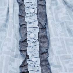Pre Owned Fendi Kids Blue Logo Print Chambray Ruffled Detail Dress 6 Months 