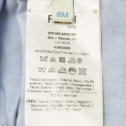 Pre Owned Fendi Kids Blue Logo Print Chambray Ruffled Detail Dress 6 Months 