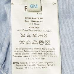 Pre Owned Fendi Kids Blue Logo Print Chambray Ruffled Detail Dress 6 Months 