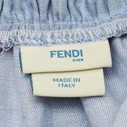 Pre Owned Fendi Kids Blue Logo Print Chambray Ruffled Detail Dress 6 Months 