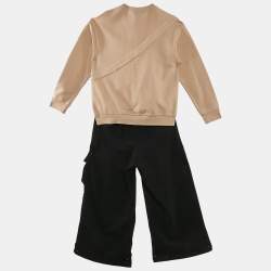 مملوكة مسبقًا Fendi Kids Beige/Black Cotton Knit Baguette Bag Sweatshirt and Sweatpants Set 12+ Yrs