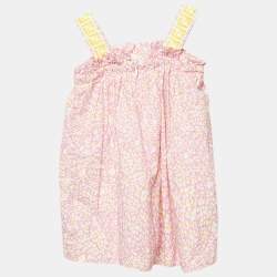 Fendi Kids Pink Printed Cotton FF Zucca Tape Detail Dress 12M