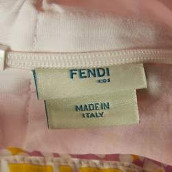 Fendi Kids Pink Printed Cotton FF Zucca Tape Detail Dress 12M