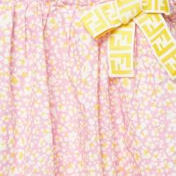 Fendi Kids Pink Printed Cotton FF Zucca Tape Detail Dress 12M