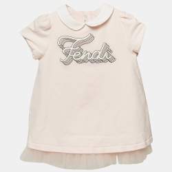 Pre Owned Fendi Kids Pink Cotton Knit Ruffled Dress 12M