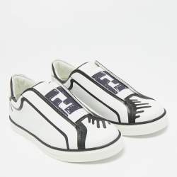 Pre Owned Fendi x Joshua Vides White Leather Rockoclick Sneakers Size 34