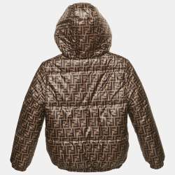 Pre Owned Fendi Brown/Yellow Zucca Nylon Reversible Puffer Jacket 9Yrs