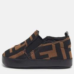 Pre Owned Fendi Size 2 Brown Zucca Knit Fabric Slip On Sneakers