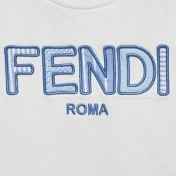 Pre Owned Fendi Kids White Logo Applique Cotton T-Shirt 18 M