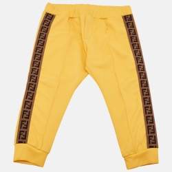Pre Owned Fendi Kids Yellow Jersey Zucca Tape Detail Joggers 24 M