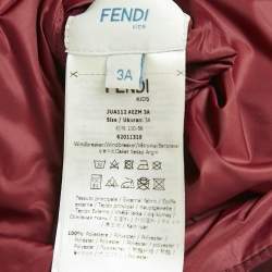 Fendi Kids Dark Red Zucca Monogram Print Synthetic Hooded Down Jacket 3 Yrs