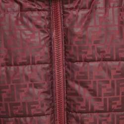 Fendi Kids Dark Red Zucca Monogram Print Synthetic Hooded Down Jacket 3 Yrs