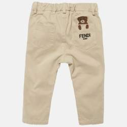 Fendi Kids Beige Teddy Embroidered Gabardine Trousers 18M