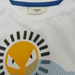 Pre Owned Fendi Kids White Fendi Cloud Print Jersey T-Shirt 7 Yrs