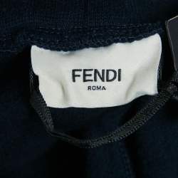 Pre Owned Fendi Kids Navy Blue Cotton Knit Logo Detail Jogger Pants 12 Yrs