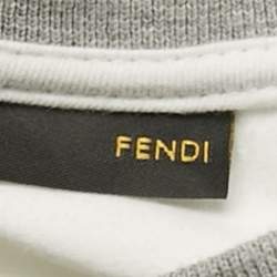 Pre Owned Fend Kids Grey /White Top Cotton & Denim 3 Piece Set 18 Months