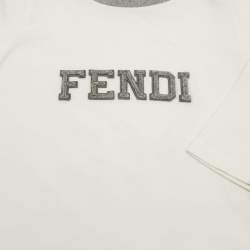 Pre Owned Fend Kids Grey /White Top Cotton & Denim 3 Piece Set 18 Months