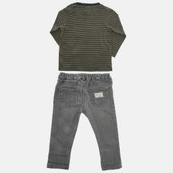 Pre Owned Fend Kids Grey /White Top Cotton & Denim 3 Piece Set 18 Months