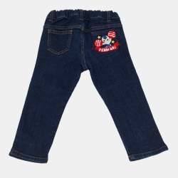 Pre Owned Fendi Blue Kids Blue Pocket Applique Denim Jeans 23M/Waist 19"