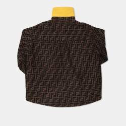 Pre Owned Fendi Brown/Yellow Zucca Print Polyester and Cotton Jacket Set 8-10 Years