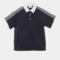 Pre Owned Fendi Kids Navy Blue Logo Band Pique Polo T-Shirt 6Yrs 