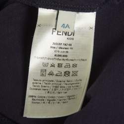 Pre Owned Fendi Kids Navy Blue Logo Jersey T-Shirt 4Yrs