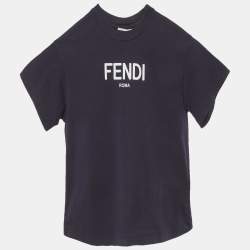 Pre Owned Fendi Kids Navy Blue Logo Jersey T-Shirt 4Yrs