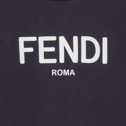 Pre Owned Fendi Kids Navy Blue Logo Jersey T-Shirt 4Yrs