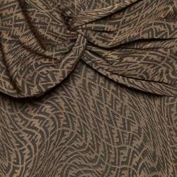 Fendi Kids Brown FF Vertigo Pattern Knit Bow Detail Dress 7 Yrs