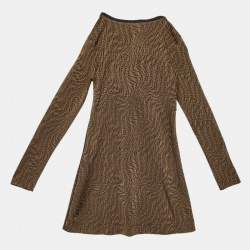 Fendi Kids Brown FF Vertigo Pattern Knit Bow Detail Dress 7 Yrs