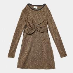 Fendi Kids Brown FF Vertigo Pattern Knit Bow Detail Dress 7 Yrs