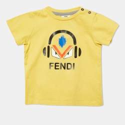 Fendi Kids Yellow Monster Eye Print Cotton T-Shirt Size 12M