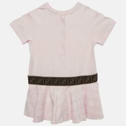 Fendi Kids Pink Logo Print Jersey Tiered Dress 24 M