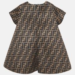 مملوكة مسبقًا Fendi Brown Zucca Print Neoprene Bow Detail Mini Dress 12M