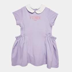 Fendi Purple Cotton Knit Ruffle Detail Dress 18 M
