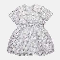 مملوكة مسبقًا Fendi Kids Silver Zucca Jacquard Lurex Ruffled Dress 4 Yrs