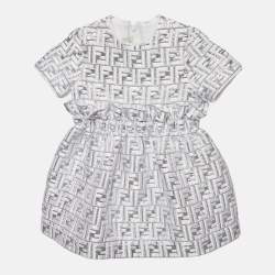مملوكة مسبقًا Fendi Kids Silver Zucca Jacquard Lurex Ruffled Dress 4 Yrs