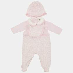 Fendi Pink Cotton Bodysuit/Cap and Bib Set 6M