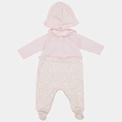 Fendi Pink Cotton Bodysuit/Cap and Bib Set 6M