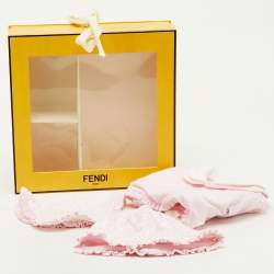 Fendi Pink Cotton Bodysuit/Cap and Bib Set 6M