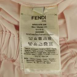 Pre Owned Fendi Baby Pink Logo Applique Tulle Ruffled Sleeve Dress 24M
