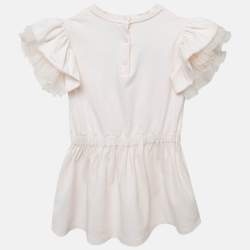 Pre Owned Fendi Baby Pink Logo Applique Tulle Ruffled Sleeve Dress 24M